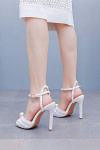 Akaks White Satin Stiletto Heel Maira Pearl Sandals Open Toe with Ankle Strap Heel Height 11cm Image499142