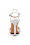Akaks White Satin Stiletto Heel Maira Pearl Sandals Open Toe with Ankle Strap Heel Height 11cm Image670150