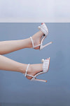 Akaks White Satin Stiletto Heel Maira Pearl Sandals Open Toe with Ankle Strap Heel Height 11cm Image671518