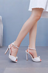Akaks White Satin Stiletto Heel Maira Pearl Sandals Open Toe with Ankle Strap Heel Height 11cm Image849336