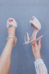 Akaks White Satin Stiletto Heel Maira Pearl Sandals Open Toe with Ankle Strap Heel Height 11cm Image853359