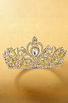 Akaks Golden Metal Frame With White Crystal Princess Tiara Bridal Crown Image803379