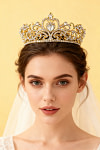 Akaks Golden Metal Frame With White Crystal Princess Tiara Bridal Crown Image807112