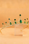 Akaks Ophel Gold Metal Frame With Green Rhinestones Princess Tiara Queen Crown Headband For Party Image481740