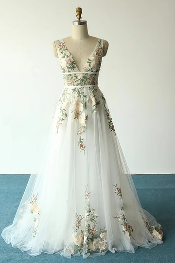 Lily | Discover the Perfect Floral Wedding Dress for Your Dream Big Day - White Floral - PromDressClub