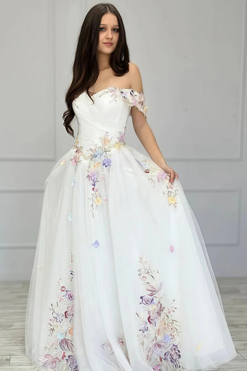 Linda | Discover the Ultimate Flower Wedding Dress for Your Dream Big Day - White Floral - PromDressClub