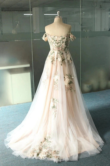 Lindsay | Say "I Do" in Dreamy Floral Embroidery & Corset Wedding Dress Perfection - White Floral - PromDressClub
