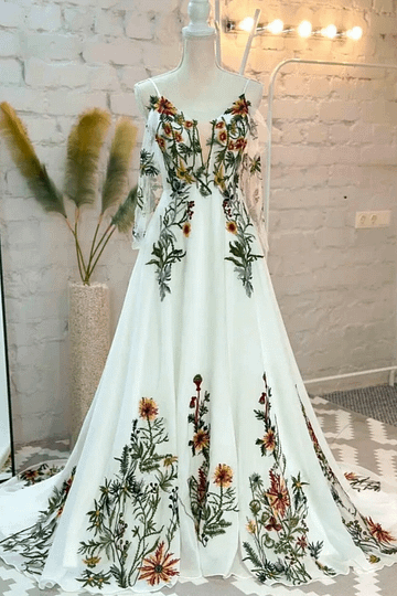 Liz | Discover the Dream Floral Wedding Dress for Your Big Day - Ivory Floral - PromDressClub