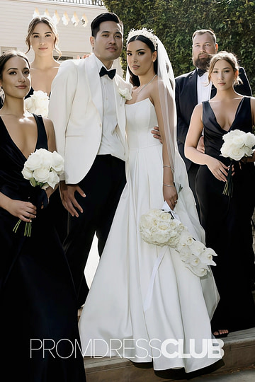 Elizabeth |White Simple Wedding Dresses Satin Strapless for Beach - White - PromDressClub