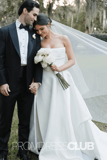Ella |Beach White Simple Wedding Dresses Mermaid Strapless Satin with Slit - White - PromDressClub