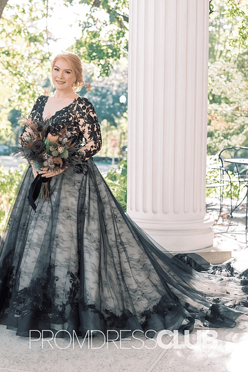 Black and White Bridal Gowns Long Sleeve