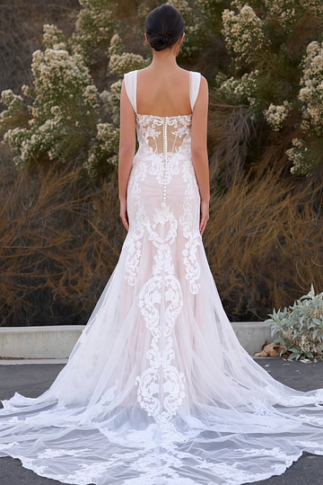 Elsa | Sexy Mermaid Off the Shoulder Appliques Lace White Tulle Wedding Dress Train - Price #price_variant_lowest# - White - PromDressClub