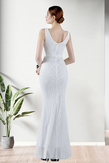 Ingrid | Mermaid V Neck Backless White Sequin Formal Dress - Price #price_variant_lowest# - White - PromDressClub