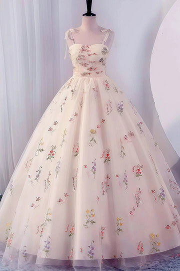 Isabel | Exquisite Elegant Champagne Floral Sweetheart Neck Corset Wedding Dress with Bow - Champagne Floral - PromDressClub
