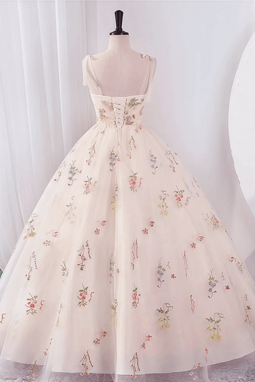 Isabel | Exquisite Elegant Champagne Floral Sweetheart Neck Corset Wedding Dress with Bow - Champagne Floral - PromDressClub