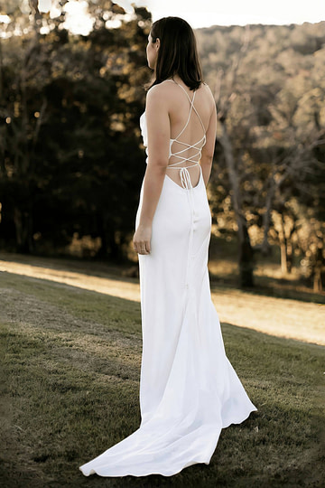 Ivy | White Backless Spaghetti Strap Mermaid Wedding Dress - Price #price_variant_lowest# - White - PromDressClub