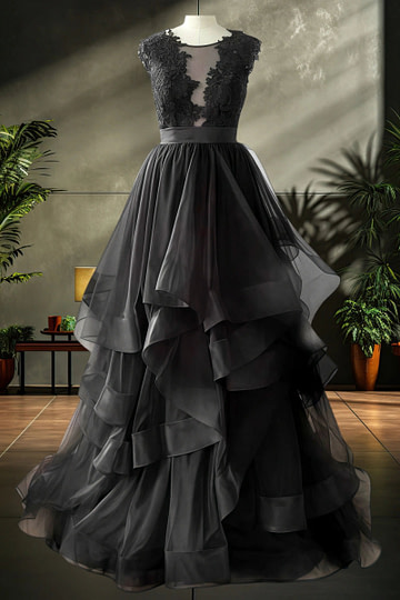 Black Gown for Wedding Under 500 Elegant Scoop Neck