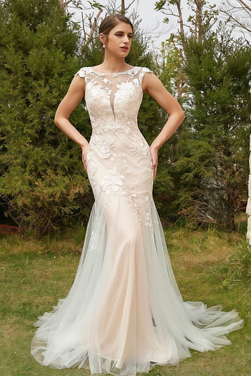 Laurel | Exquisite Mermaid High Neck Lace Backless Wedding Dress with Tulle Train - Ivory - PromDressClub
