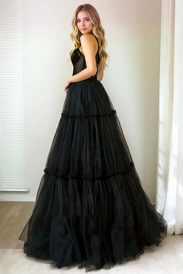 Leslie | Striking Black Gothic Wedding Dress Timeless Bridal Gown - Black - PromDressClub