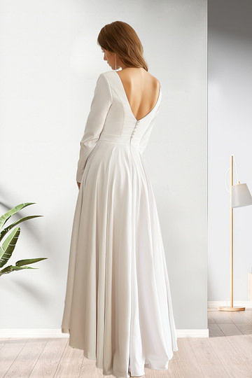 Lilith | Timeless Elegance Long Sleeved High Low Wedding Dress - Ivory - PromDressClub