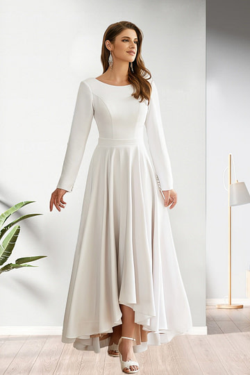 Lilith | Timeless Elegance Long Sleeved High Low Wedding Dress - Ivory - PromDressClub