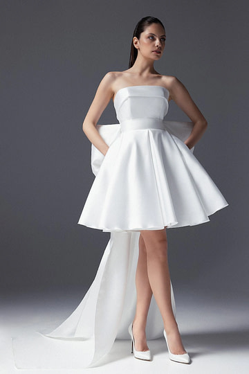 Horizon’s Whisper Short A Line Wedding Dress Under 300 with Bow on Back Timeless Comfort and Style