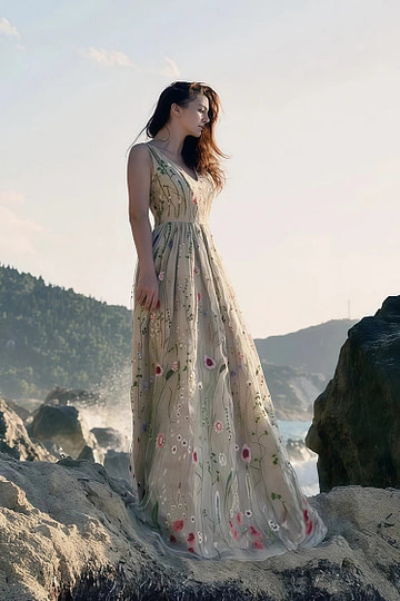 Lorraine | Find Your Dream Floral A - Line Pink Wedding Dress Now - Champagne Floral - PromDressClub