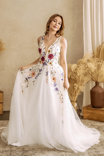 Louisa | Capture Romance: Timeless Flower Wedding Dress for Every Bride - White Floral - PromDressClub
