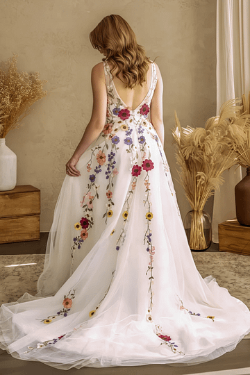 Louisa | Capture Romance: Timeless Flower Wedding Dress for Every Bride - White Floral - PromDressClub