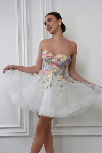 Louise | Say Yes to Freedom! Lightweight Short Wedding Dress - White Floral - PromDressClub