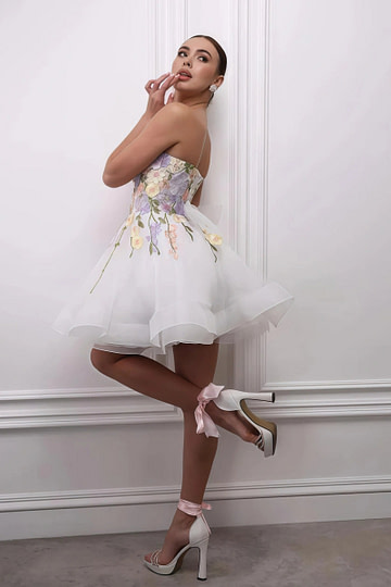 Louise | Say Yes to Freedom! Lightweight Short Wedding Dress - White Floral - PromDressClub