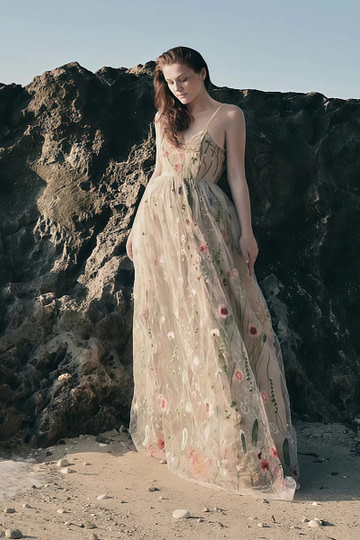 Lucia | Floral Champagne Wedding Dresses – Custom Colors & All - Day Comfort - Champagne Floral - PromDressClub