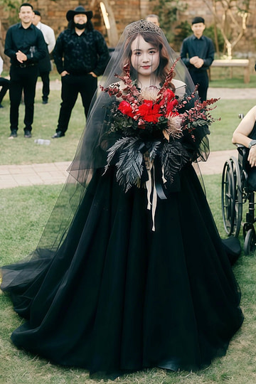 Mabel | Princess Plus Size Long Sleeve Corset Black Dress for Wedding - Black - PromDressClub