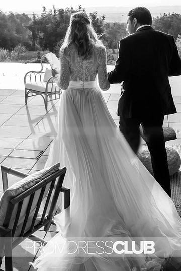 Mag |Long White Wedding Dresses Near Me With Luxurious Lace Beading Long Sleeves A - Line Pleated Tulle - Price #price_variant_lowest# - White - PromDressClub