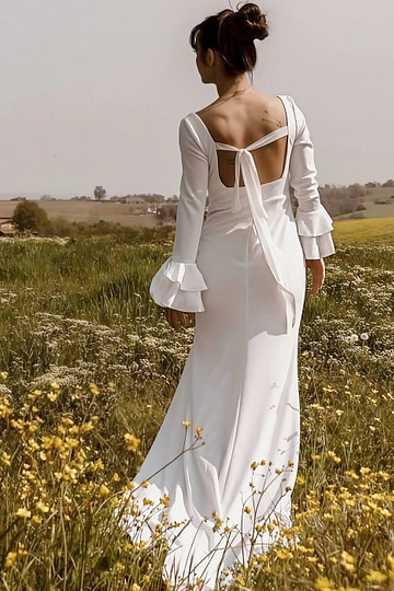 Mamie | Natural Elegance Open - Back Gown – Perfect for Field or Rustic Weddings - White - PromDressClub