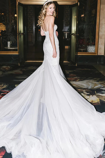 Maria | Stunning Mermaid Strapless Lace Detailing Wedding Dress with Long Train - White - PromDressClub
