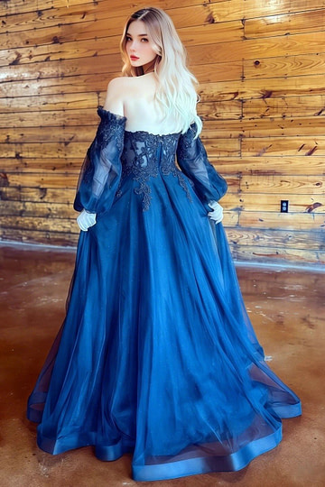 Marina | Gothic Black Strapless Corset Long Detachable Sleeves Wedding Dress - Black - PromDressClub