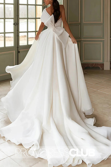 Maud |Long Fall Wedding Dresses Near Me With A - Line One - Shoulder Organza Sweep Train Appliques Lace - Price #price_variant_lowest# - White - PromDressClub
