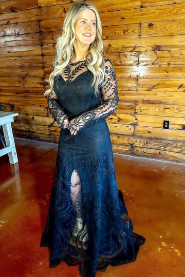Mavis | Modest Black Long Sleeve High Neck Lace Wedding Dress Under $500 - Black - PromDressClub