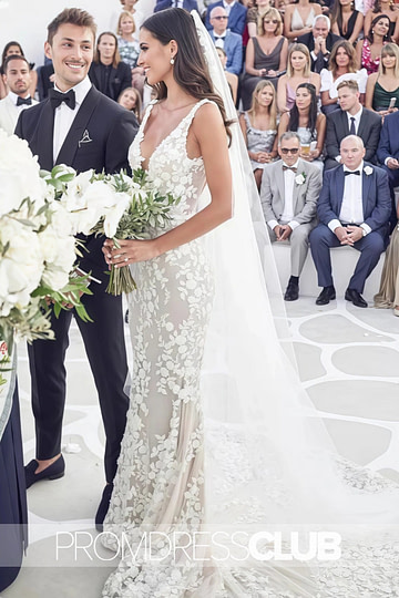 Michaelia |White Long Beach Wedding Dresses Near Me With Straps Mermaid Lace Appliqued Bridal Gowns - Price #price_variant_lowest# - White - PromDressClub