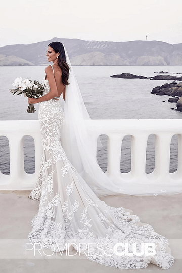 Michaelia |White Long Beach Wedding Dresses Near Me With Straps Mermaid Lace Appliqued Bridal Gowns - Price #price_variant_lowest# - White - PromDressClub