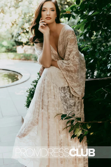 Mirabelle |White Long Wedding Dresses Near Me With A - Line Plunging Neckline Lace Open Back - Price #price_variant_lowest# - White - PromDressClub