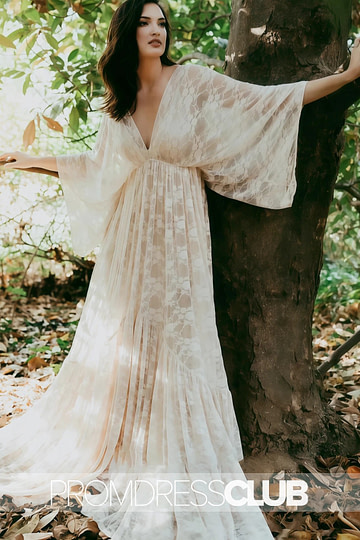 Mirabelle |White Long Wedding Dresses Near Me With A - Line Plunging Neckline Lace Open Back - Price #price_variant_lowest# - White - PromDressClub