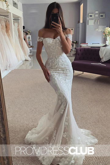Miriam |White Long Wedding Dresses Near Me With Mermaid Off - The - Shoulder Sleeveless Lace - Price #price_variant_lowest# - White - PromDressClub