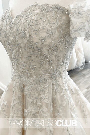 Modesty |Short - Mini White Wedding Dresses Near Me With Appliques Lace A - Line Off The Shoulder - Price #price_variant_lowest# - White - PromDressClub