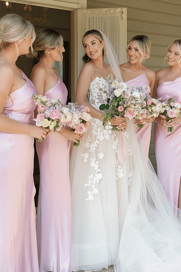 Akaks Jackpot Sexy Bridesmaid Dresses Satin One Shoulder Cut Out Sheath Blush Pink Dress for Bridesmaid Image552951