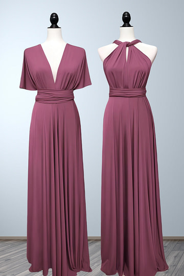 Cecilia | Simple Multiway Convertible Dusty Rose Chiffon Maxi Bridesmaid Dress with Infinity - Price #price_variant_lowest# - Dusty Rose - PromDressClub