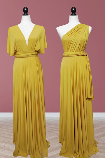 Claire | Purely Elegant Infinity Gold Chiffon Maxi Bridesmaid Dress with Multiway Convertible - Price #price_variant_lowest# - Gold - PromDressClub