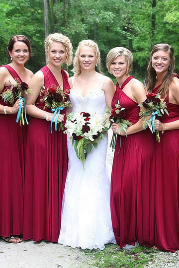 Clara | Blessed Romance Convertible Burgundy Chiffon Maxi Bridesmaid Dress with Multiway Infinity - Price #price_variant_lowest# - Burgundy - PromDressClub