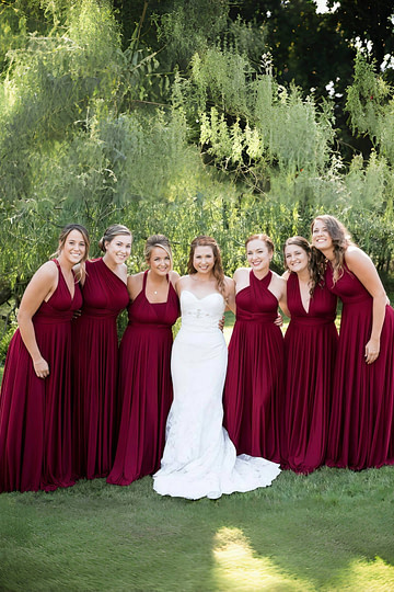Clara | Blessed Romance Convertible Burgundy Chiffon Maxi Bridesmaid Dress with Multiway Infinity - Price #price_variant_lowest# - Burgundy - PromDressClub